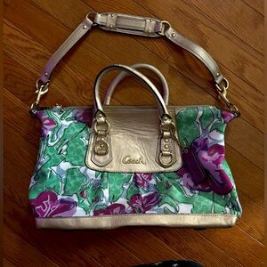 Coach Madison floral Audrey convertible satchel multi color with gold accents